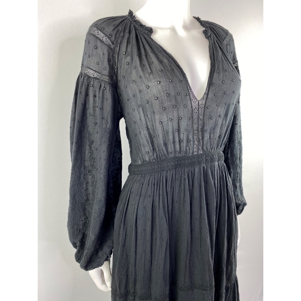 Ulla Johnson Size 6 Black Long Sleeve Eyelet Embroidered Lace Trim Midi Dress - Picture 7 of 13